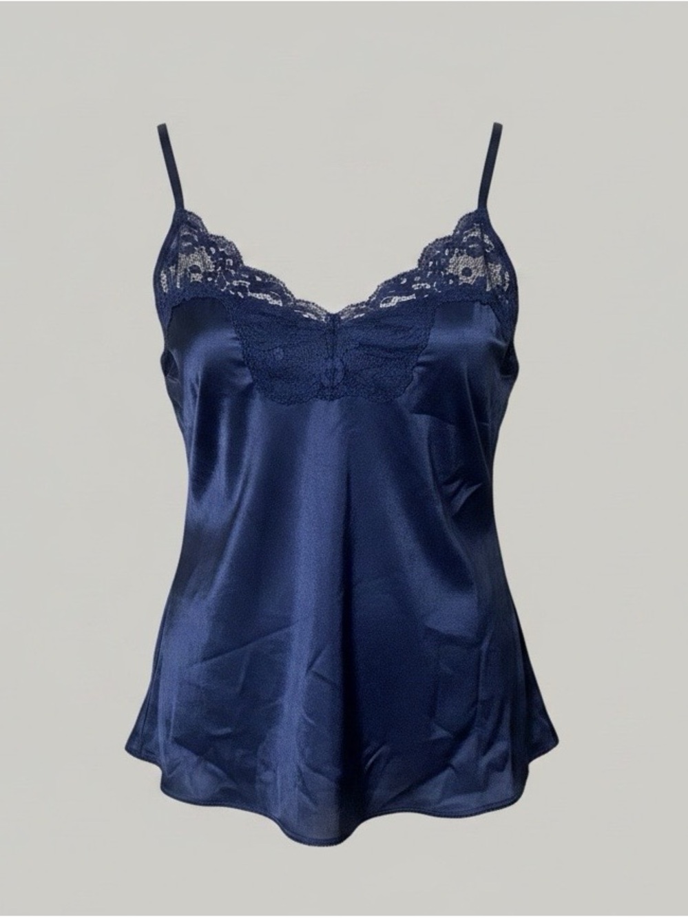 Navy Lace-Trim Satin Cami - Women Intimates & Sleepwear